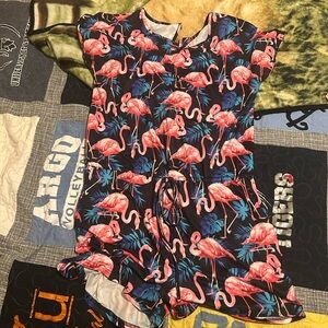 Amazon Flamingo Print Jumpsuit - Pink and Navy